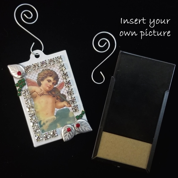 Photo Frame Rhinestone Ornaments - Holiday Angel Cherub -  Handcrafted - Picture 2 of 3